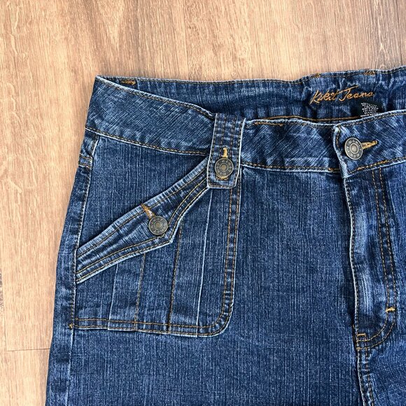 Kikit Denim Boyfriend Dark Wash Button Flap Square Pocket Sailor Shorts Sz 14 - Picture 2 of 9